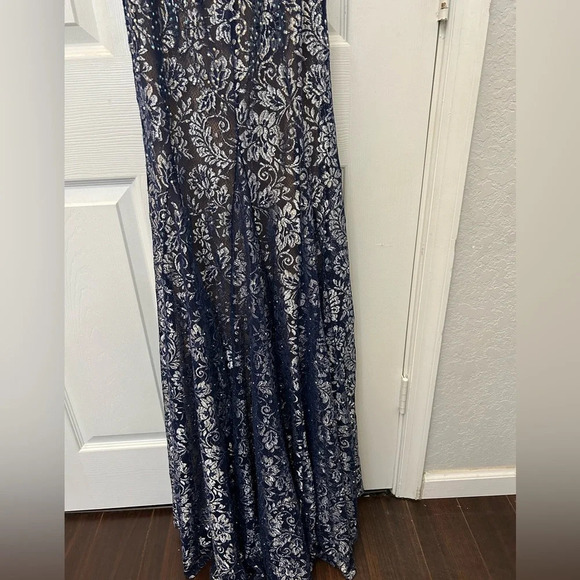 ! JOVANI  06438 Metallic Lace Prom Dress blue - Picture 6 of 7